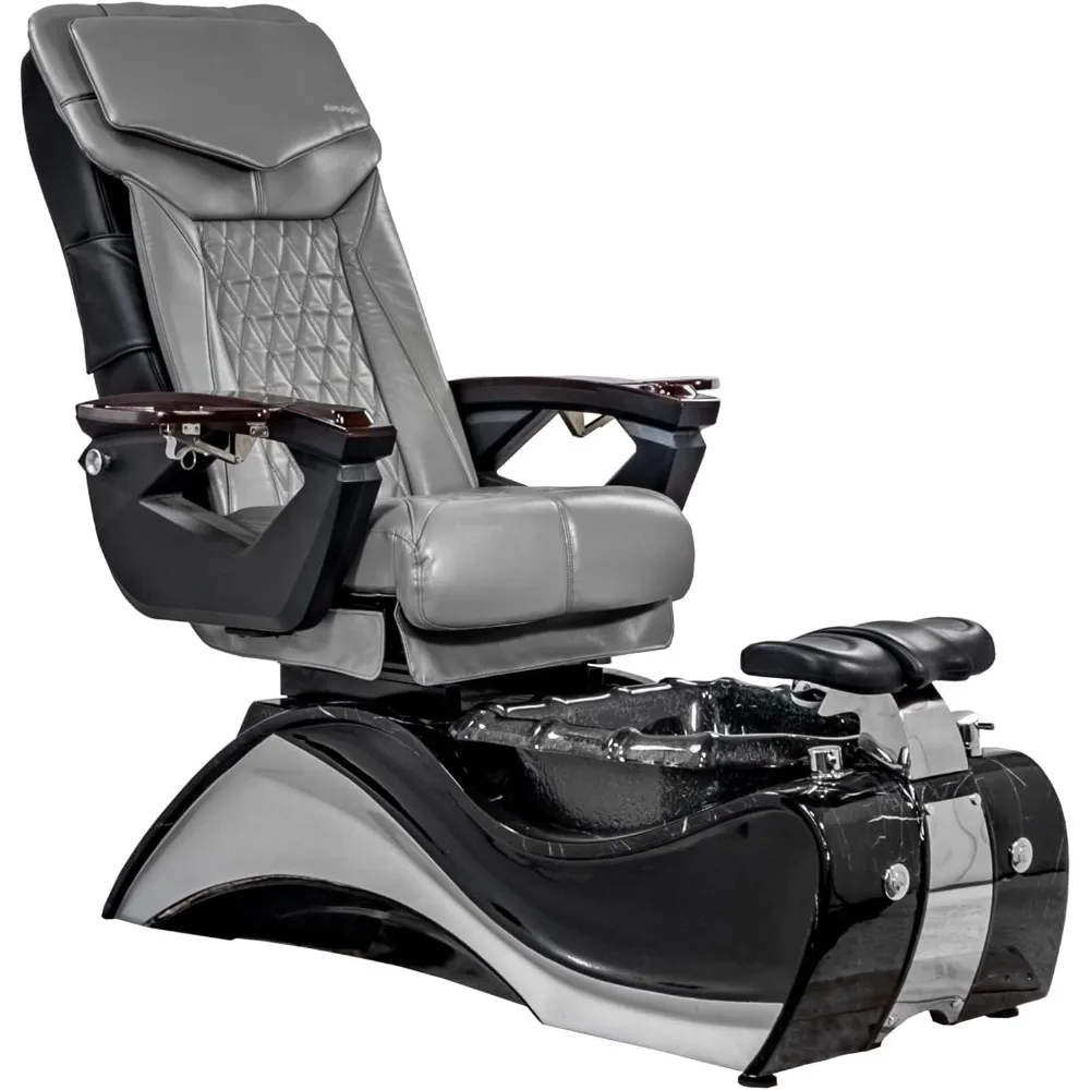 

Pedicure Chair 18-LX with Discharge Pump Stylish Pedicure Tub with Pipe-Less Magnetic Jet, Black with Marble Trim, Grey Coverset