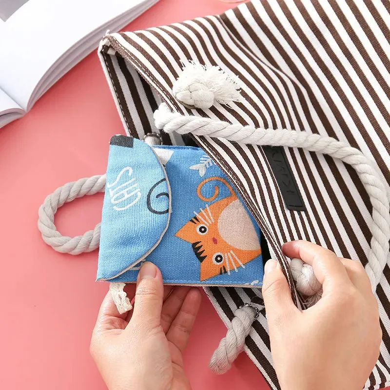 Cute And Clear Cartoon Cotton And Linen Sanitary Napkins Storage Bag, Sanitary Napkins Storage Bag, Aunt Girl Heart Portable image 2