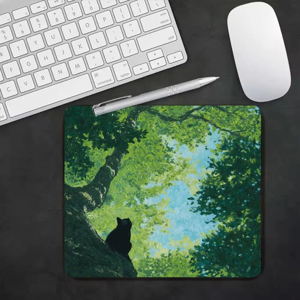 Kat En Boom Muismat Anime Vierkante Muismat Bureau Draadloze Muis Kantoor Decor Bureau Accessoires Computer Laptop Werk Gaming 22X18