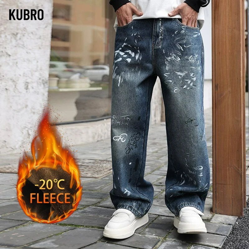

Флисовые джинсы Зимние мужские прямые эластичные широкие джинсовые толстые бархатные брюки Y2K Теплые джинсы Повседневные флисовые брюки Мужские мешковатые брюки