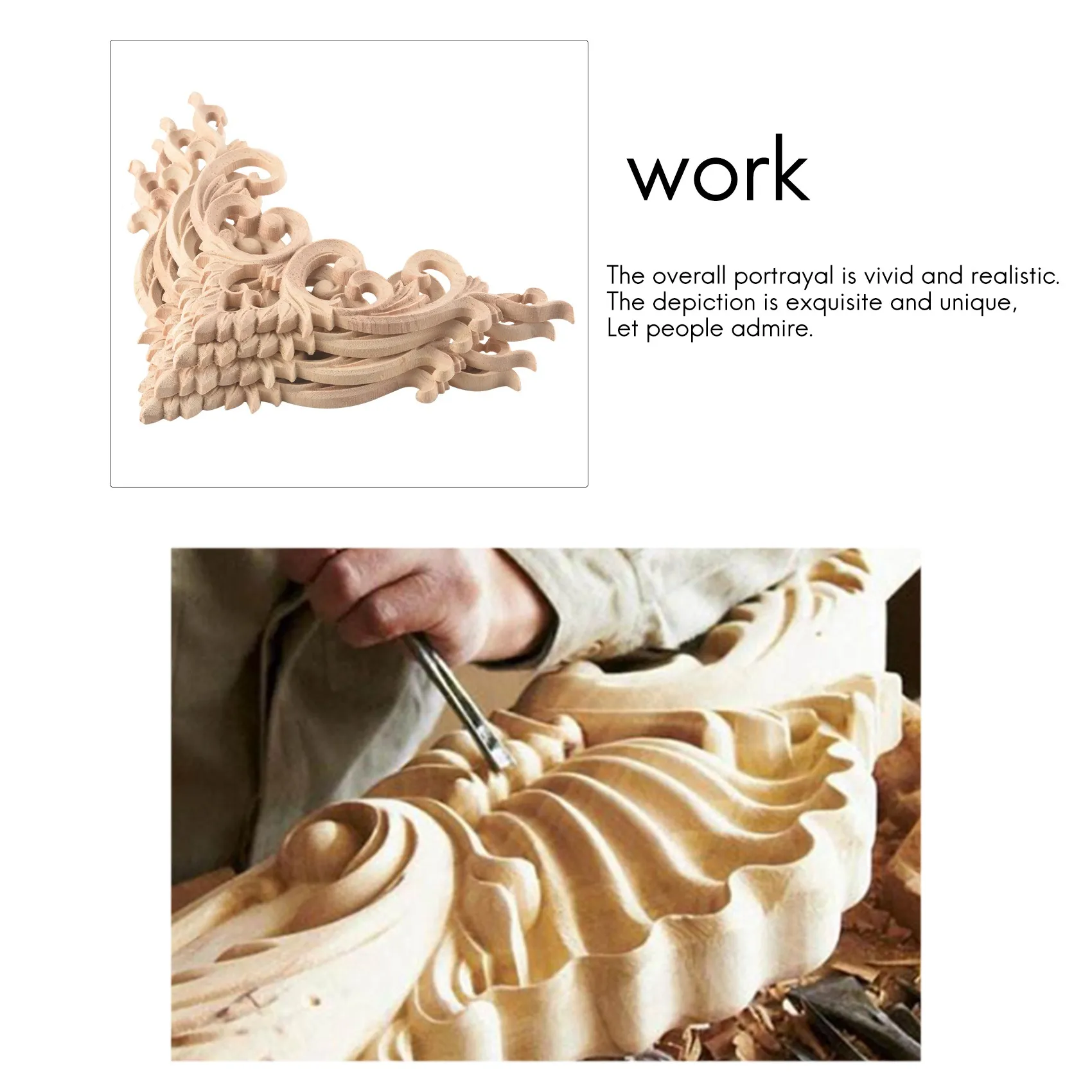 Aplique de esquina tallado en madera, marco sin pintar, calcomanía de armario para decoración, 15cm, 4 unidades por juego