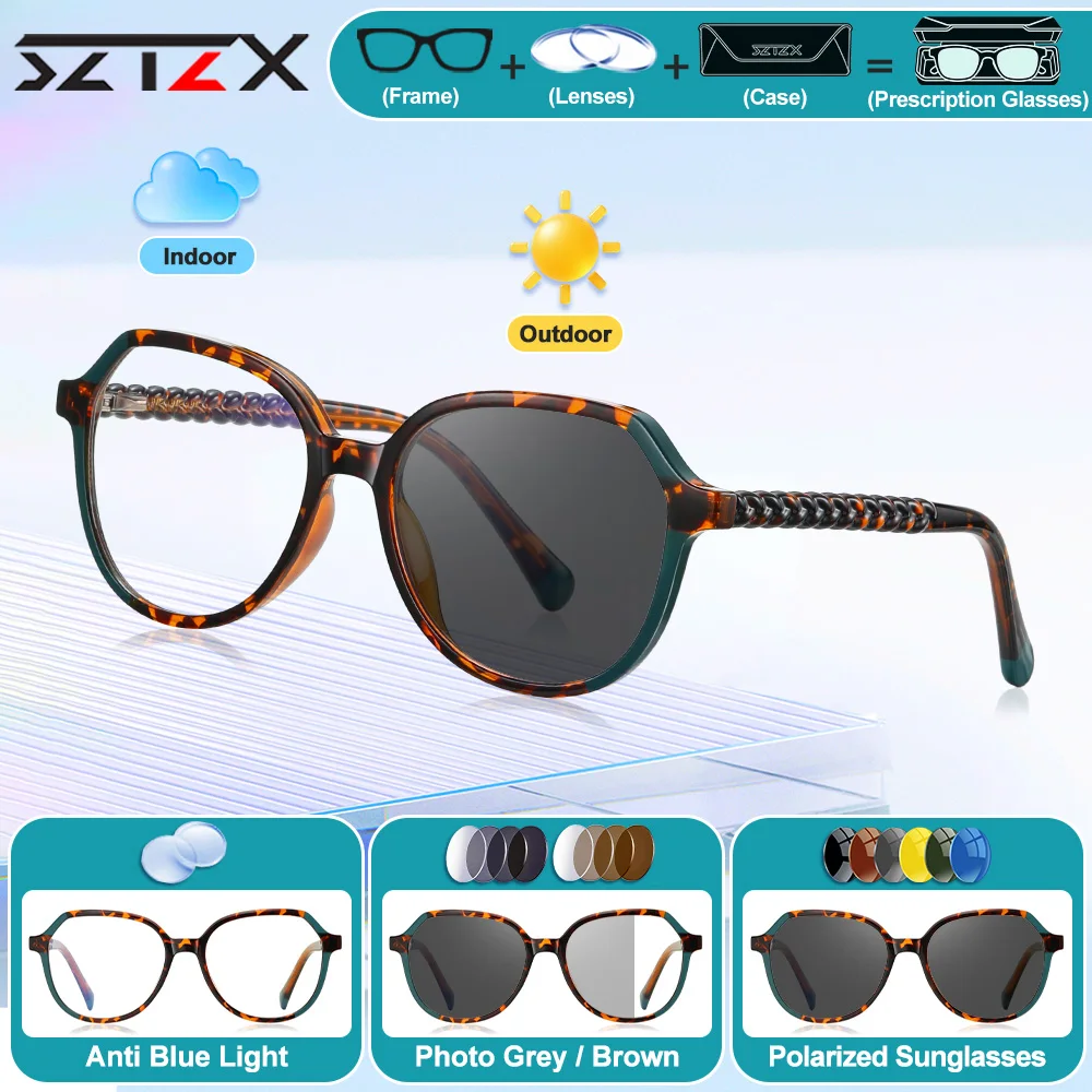 

SZTZX New Design Polygonal Frame Photochromic Reading Office Glasses Women Anti Blue Ray Myopia Multifocal Prescription Eyeware