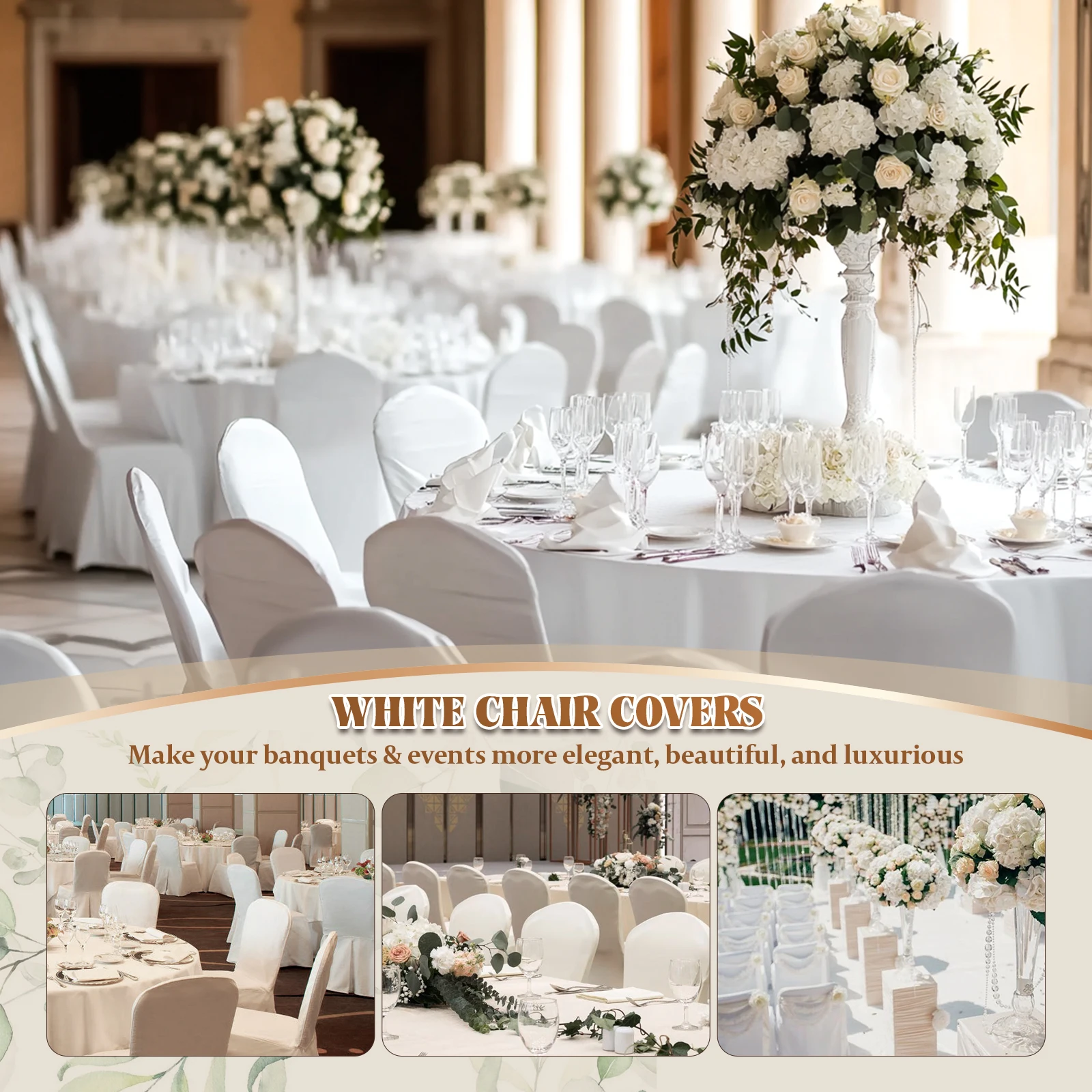 50Pcs To 150Pcs White Chair Covers , Stretch Spandex Chair Covers, Polyester Slipcovers Protector, Bulk Chair Covers for Party,