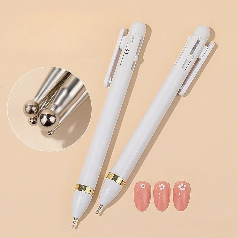 4-in-1 Nail Point Diamond Pen Embellishment Rotating Nail Point Diamond Pen New Wave Point Brush Stainless Steel Nail Tool