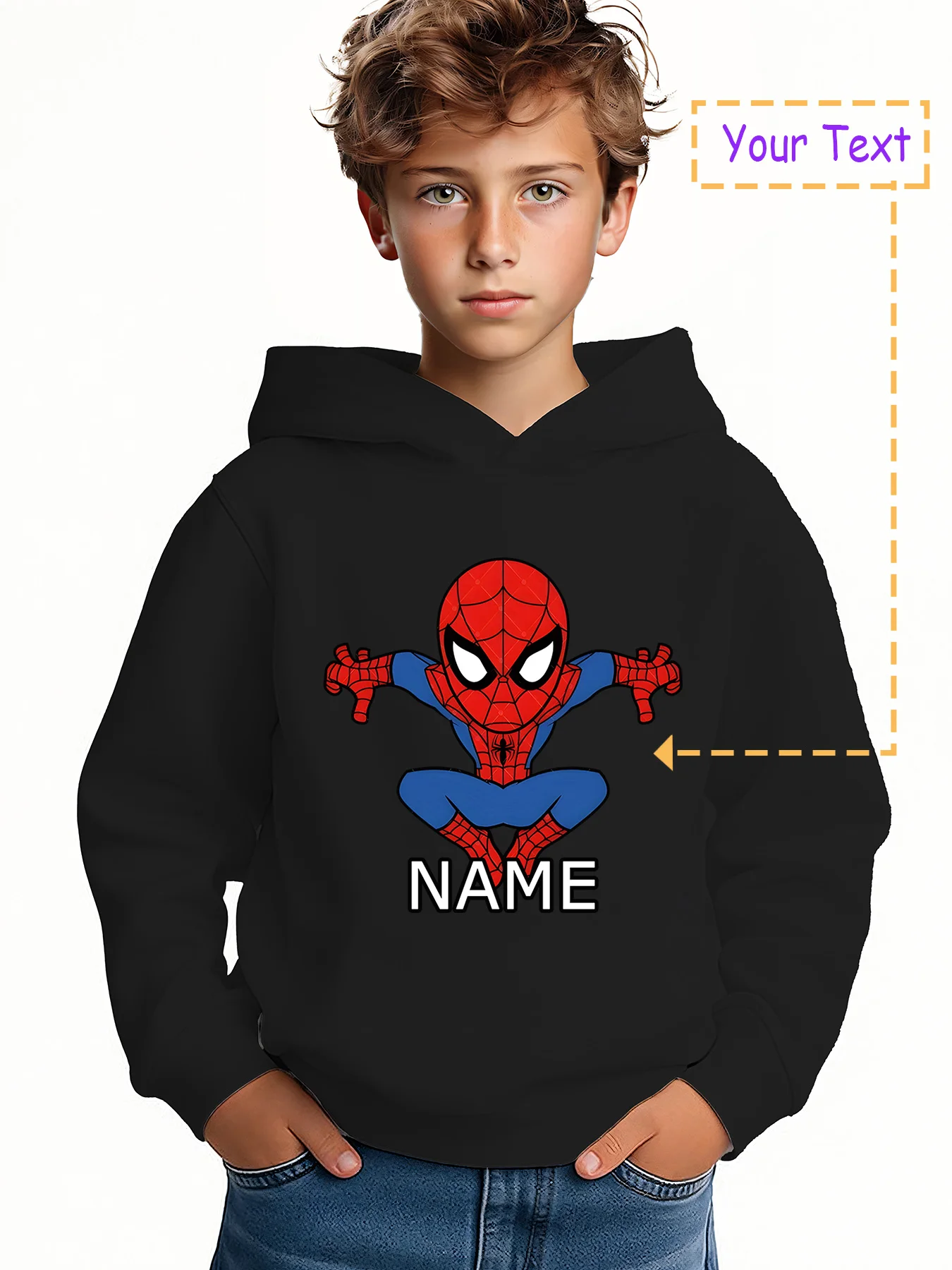 

MINISO Cute Spider-Man Hoodie - Cartoon Spider-Man squatting shape, full of cute style, suitable for lower grade school and leis