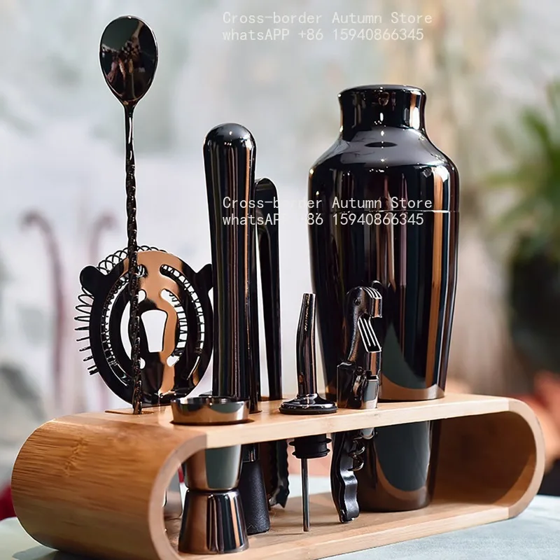 Professional Bartender Barware Kit 304 Stainless Steel Black Boston French Cocktail Shaker Drink Mixing Shaker Cup