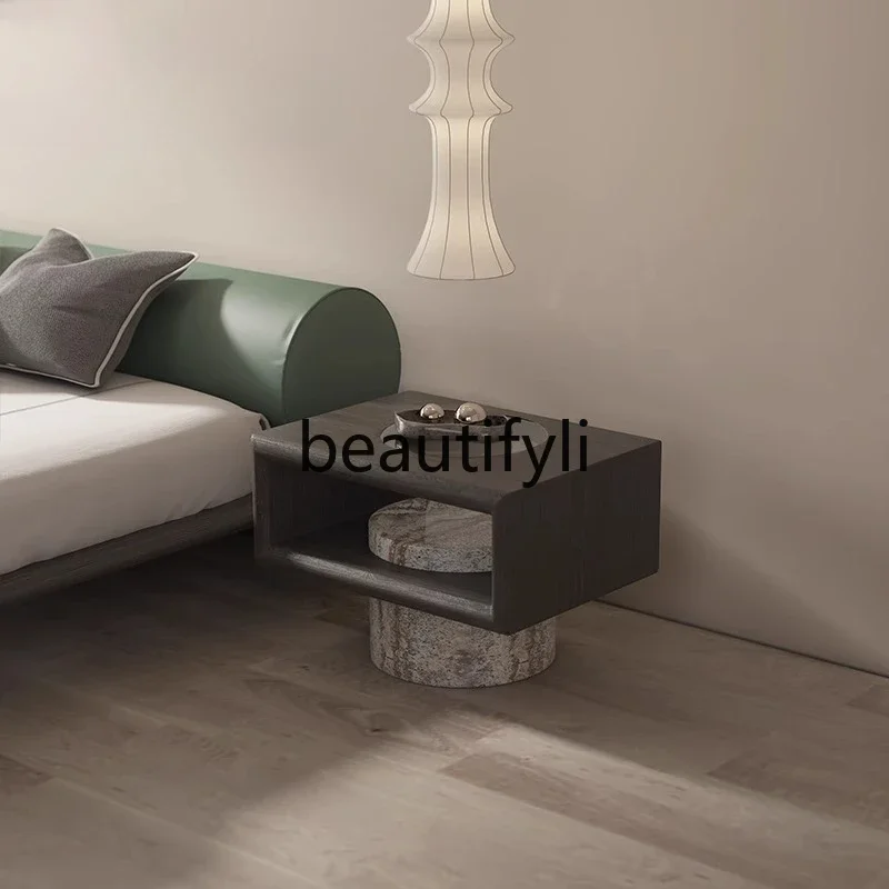 

53Natural marble bedside table through window glass household bedroom bedside table