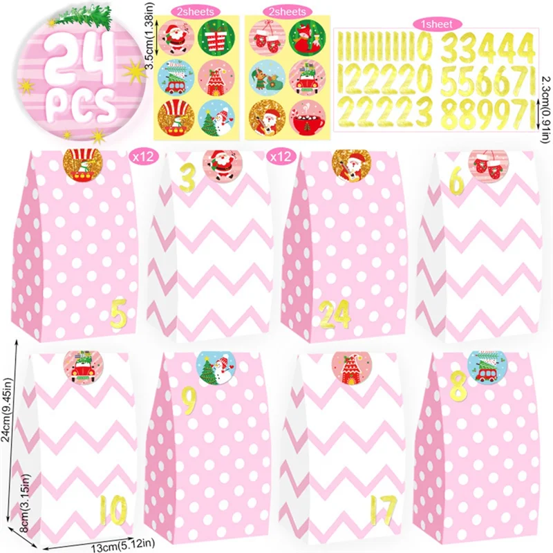 GW-24 ชิ้นถุงคริสต์มาส ถุงวันหยุด ถุงของขวัญคริสต์มาส ถุงกระดาษบุฟเฟ่ต์ขนมสำหรับวันหยุดคริสต์มาส