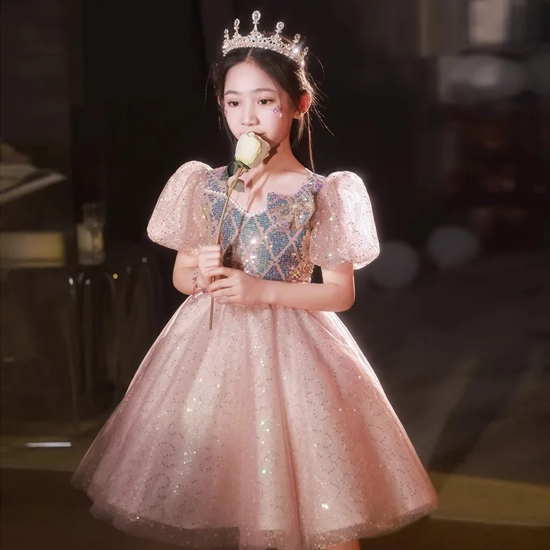 

Girls' Light Luxury Evening Princess Ball Gown Children Fashion Party Host Piano Performance Dress g71