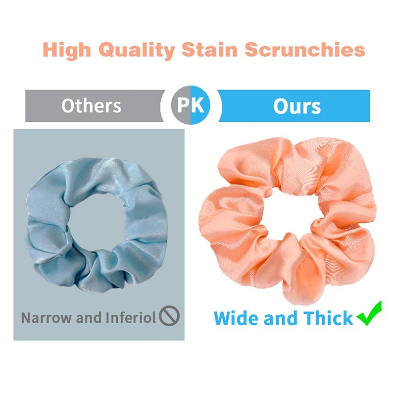 50PCS/BAG Hot sale fold elastic ties hair band Large intestin hair ring olid color satin hair scrunchies