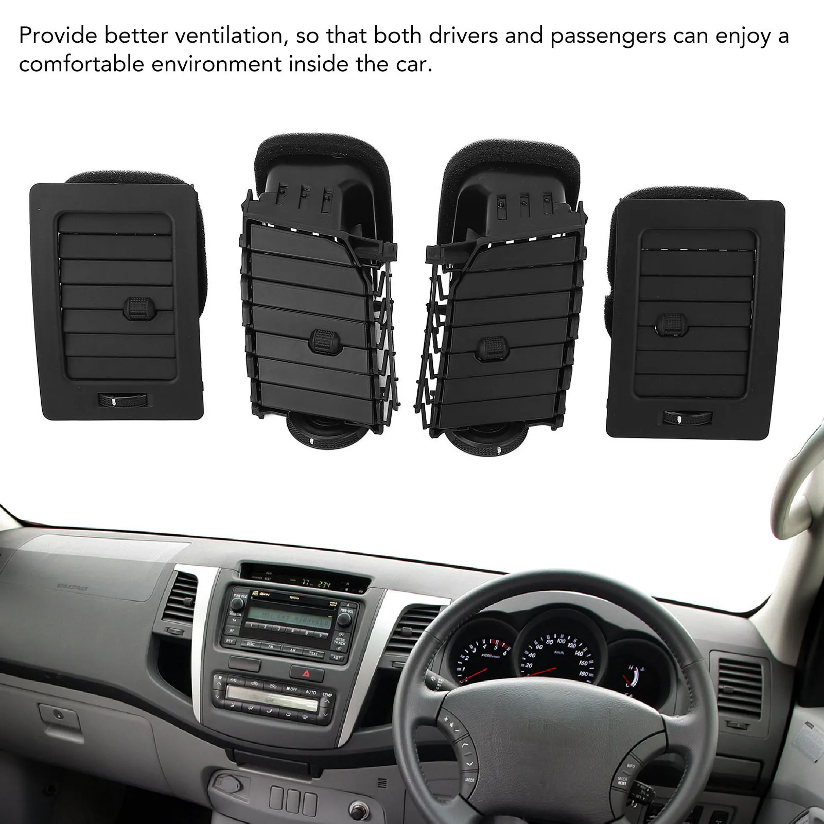 4pcs Front AC Vent Set Center Dash Air Vent and Dashboard Side Air Conditioning Outlet Grille for Toyota Hilux Vigo 2005 to 2015