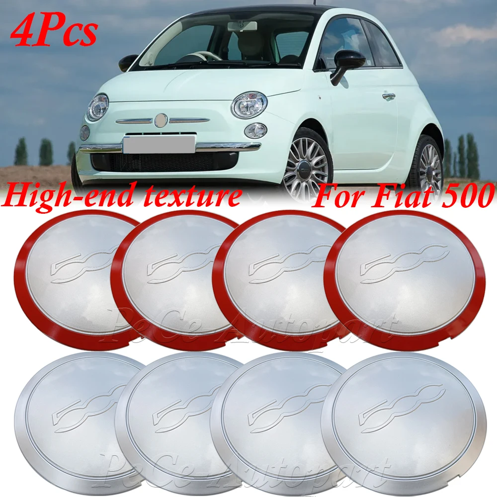 4Pcs 133mm Hubcap For Fiat 500 Wheels Centre Hub Caps 68078419AC 68078421AC 51884863 Silver/Red Dust Cover High-end Texture