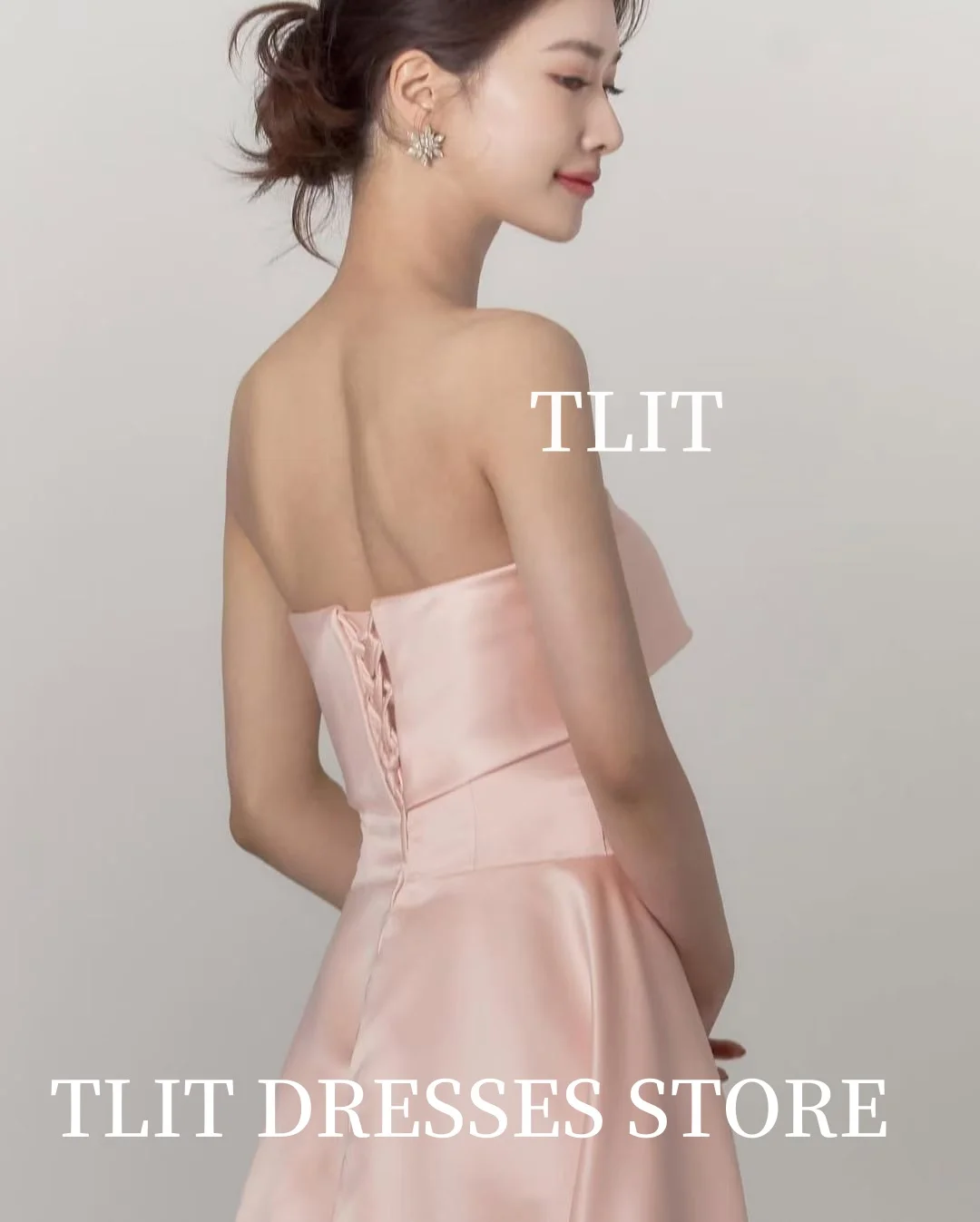 TLIT Fairy Baby Abiti da sera in raso di seta rosa personalizzati Abito da sposa coreano Servizio fotografico Abiti da ballo spaccati sul davanti senza spalline