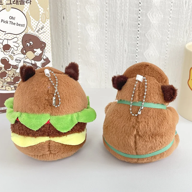 Capybara burger plush toy portable car keychain three-dimensional capy bala doll creative fashion school bag pendant pendant