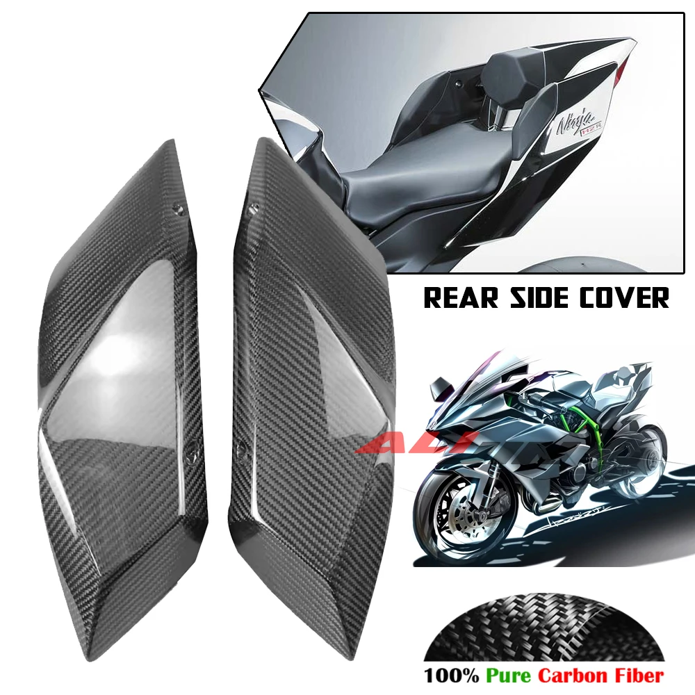 Real Dry Carbon Fiber For KAWASAKI NINJA H2 H2R 2014-2023 Left Right Motorcycle Rear Tail Side Fairing Cover Panel Cowling