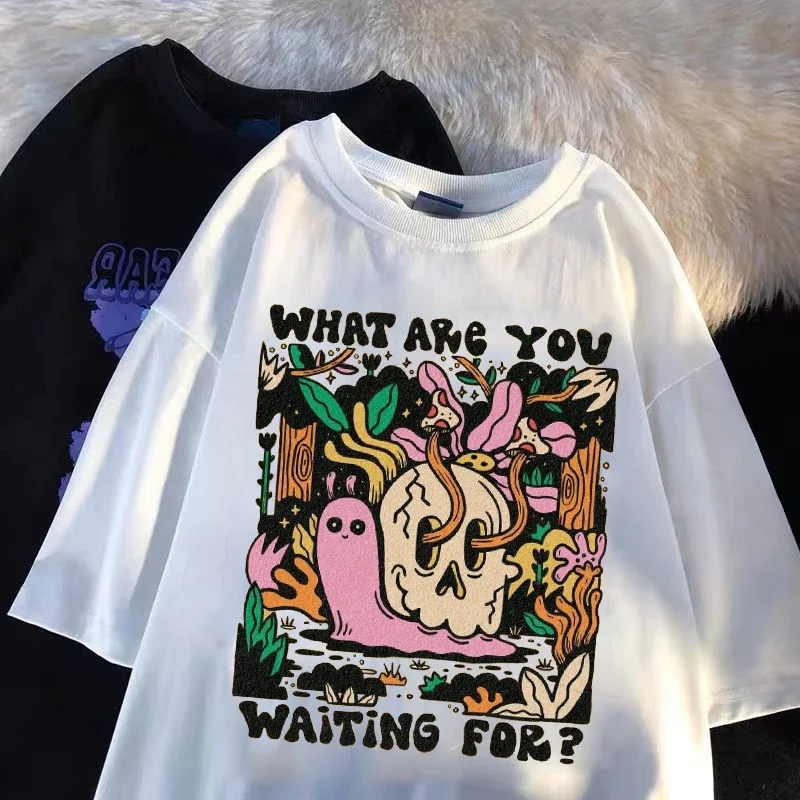 Camiseta Harajuku para mujer, camisas con estampado de setas de albaricoque, ropa de calle informal de verano con cuello redondo, Tops de moda de manga corta Unisex