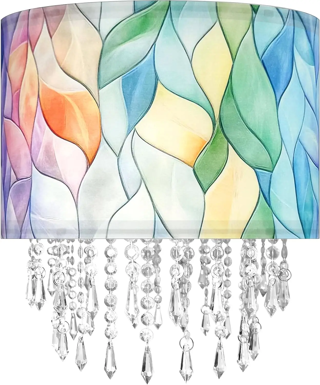 

Colorful Macaron Lamp Shade with Acrylic Bead Droplets, Elegent Whimsical Fabric Light Shade for Pendant Table & Floor L