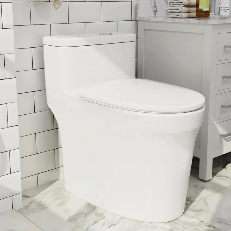 Dual Flush Toilet With 17.7 Inch ADA Seat Height,Elongated Standard One Piece Toilet With Powerful Flushing