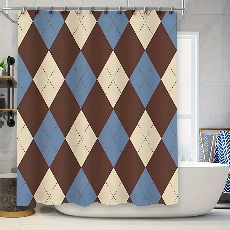 Argyle Pattern Shower Curtain for Bathroom Decor - Waterproof and Durable Fabric with Classic Colors Waterproof Polyester