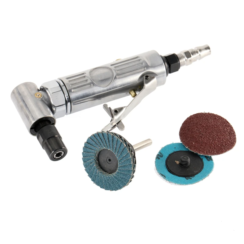 Mini 1/4 Air Angle Die Grinder 90 Degree Pneumatic Grinding Polisher Mill Engraving Machine Carving Tool Kit with Sanding Discs