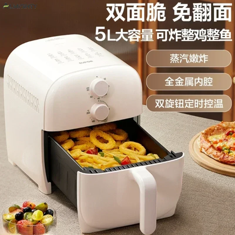 

Household air fryer, intelligent multifunctional, 5L large capacity. New double-button, visual, oil-free oven electric fryer.