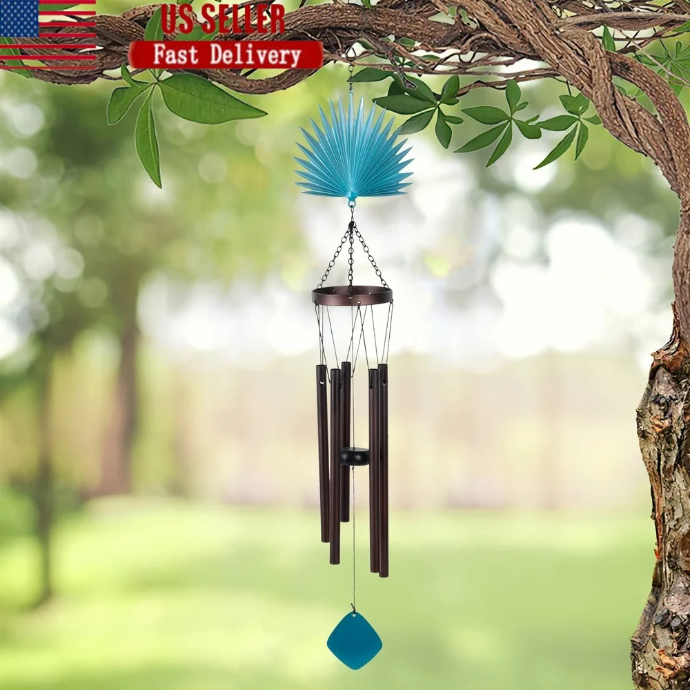 

30 Inch Blue Palm Wind Chime Metal Tubes Outdoor Decoration Melodious Sound Perfect Gift Relaxing Nature Charm