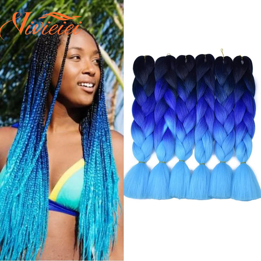 Synthetic Jumbo Braid 24 Inch Ombre Braiding Hair Extensions for Women DIY Cochet Hair Braids Purple Pink Yellow Blue Green