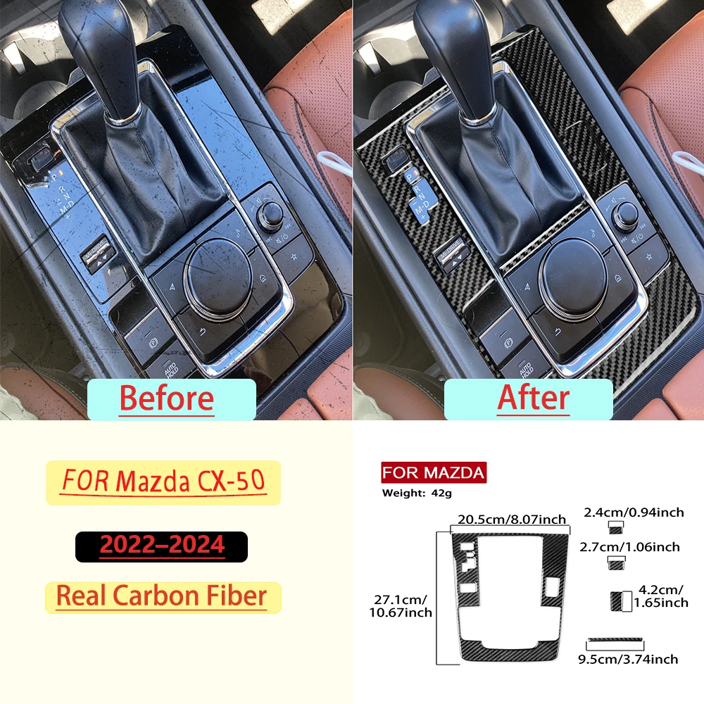Real Carbon Fiber For Mazda CX-50 2022–2024 Car Gear Shift transmission Panel Trim Customizable Sticker Interior Accessories