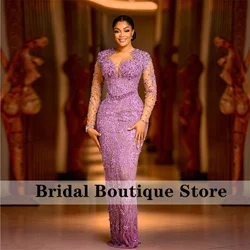 Luxury Lavender Mermaid Evening Dress 2024 Lace Beading Appliques Crystal Rhinestone Wedding Engagement Party Gown Customized