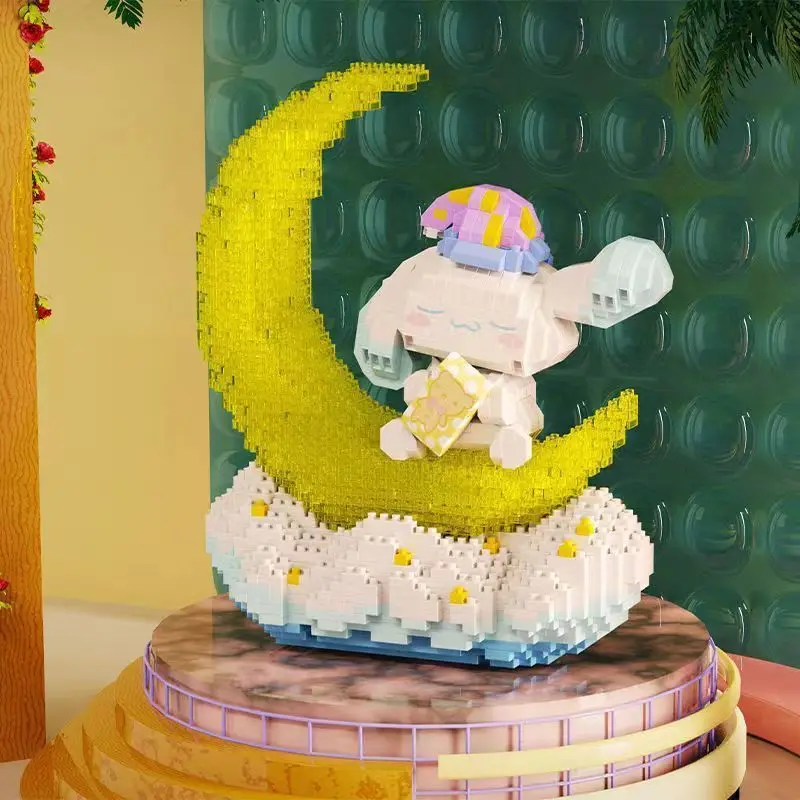 

Sanrio Building BlocksCinnamoroll Cute Small Particles Moon Model Knight Assembly Desktop Ornaments Educational Toy Gift