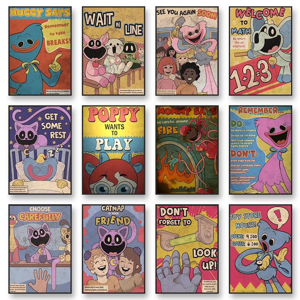 Vintage Cartoon Bedtime Relax Poster | Creative Kids Room Reminder Wall Art | Healing Sleep Vibe Decor Painting