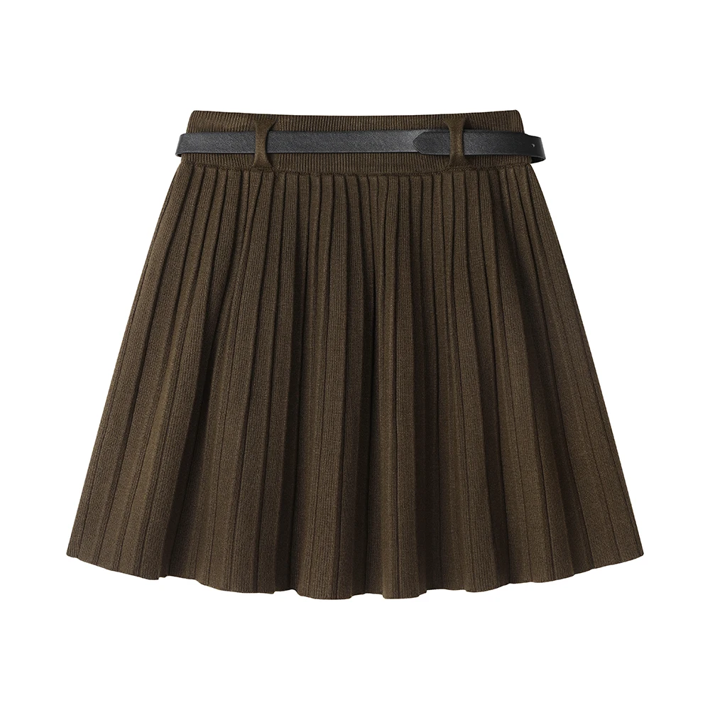 

Ele High Waist Knitted A-Line Skirt Slimming Pleated Faionable Versatile ort Skirt for Women Commute Sle