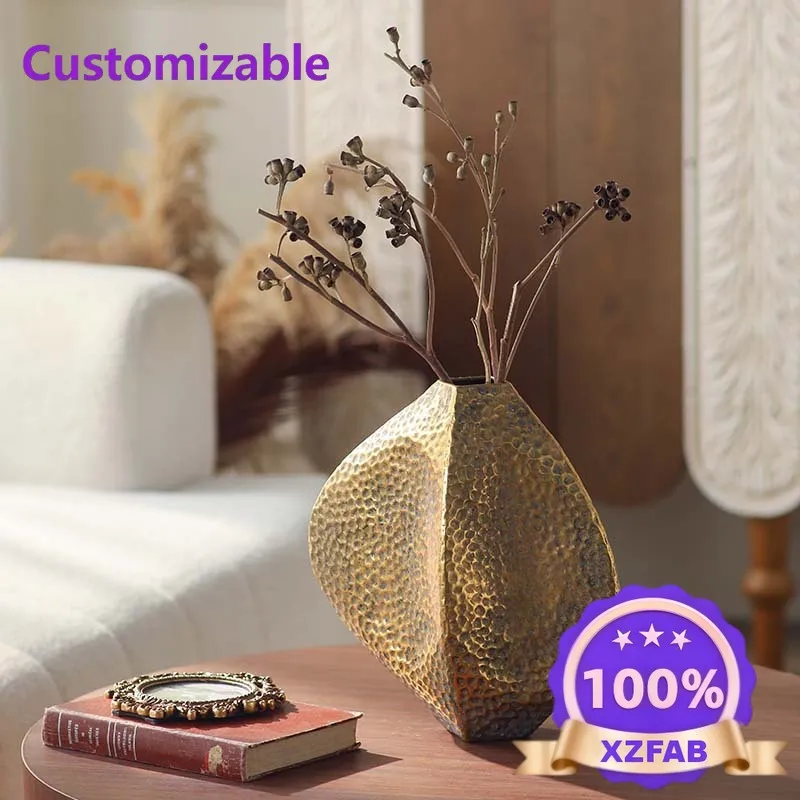 Factory Direct 2026 American country vintage gold vase ornaments personality fashion table decorations geometric diamond vase