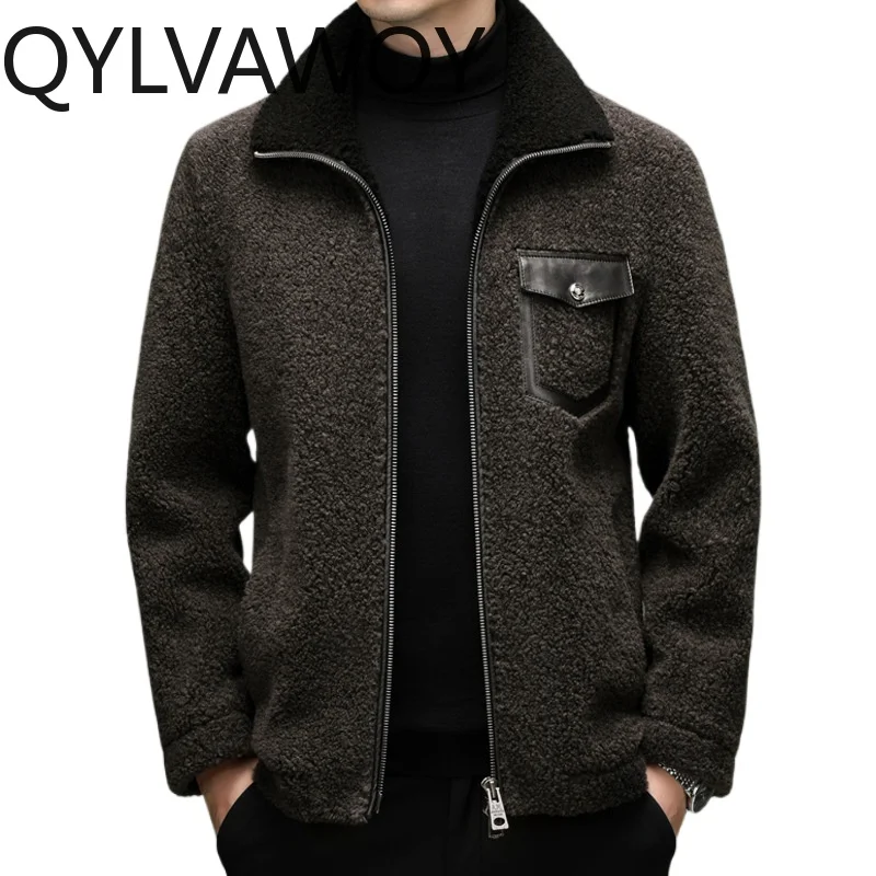 QYLVAWOY 100% Wool Jacket Fashionable Heated Casual Autumn Winter Jackets for Man Lapel Loose Thicken Men Coat Abrigo De Hombre