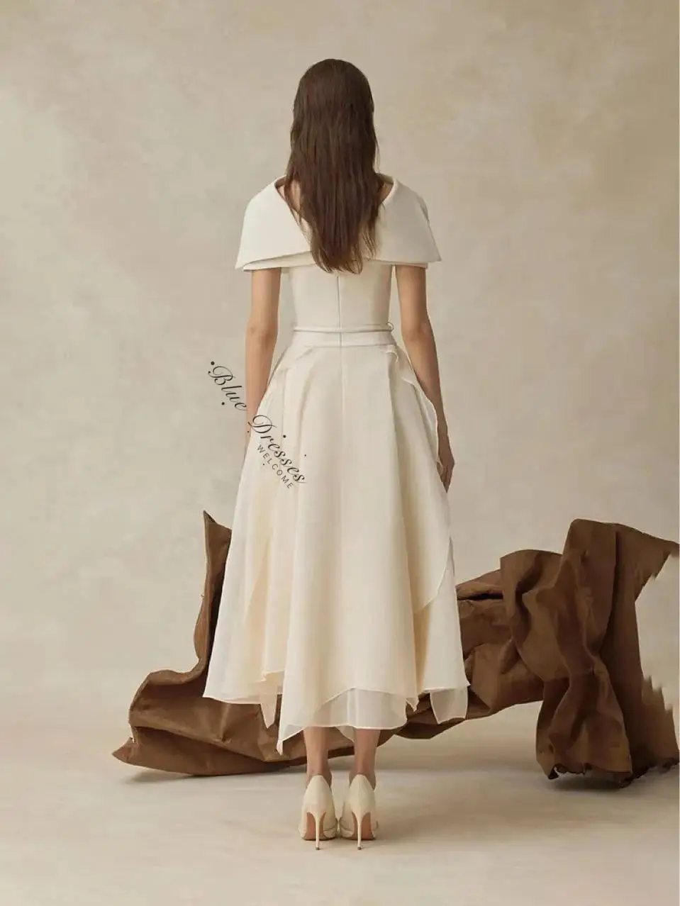 customized  Fashion Women's Elegant Dress Backless Cloak Irregular Gauze Splice Belt 2 Piece Dresses Evening Party Clothing