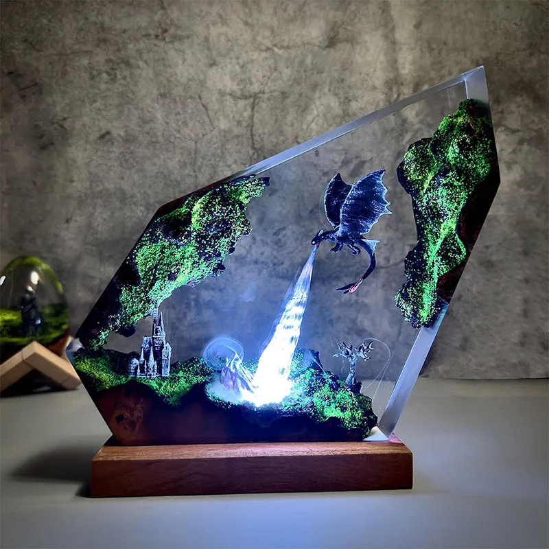 Customized Items Resin Table Light Magic Castle Dragon Theme LED Night Light Creative Artistic Room Decoration Lamp USB Charge