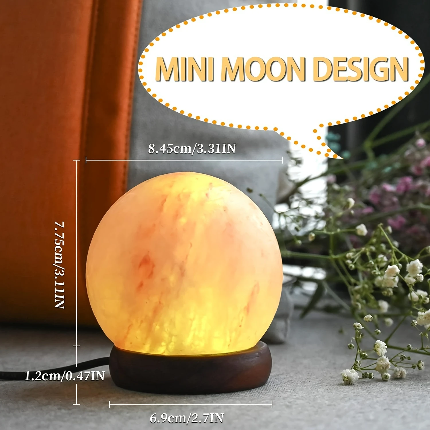 

Hand-Carved Lovely Himalayan Salt Lamp - Genuine Wood Base, Beautiful Round Crystal Rock Lamp with 8 Colors Changing - Ideal Hom
