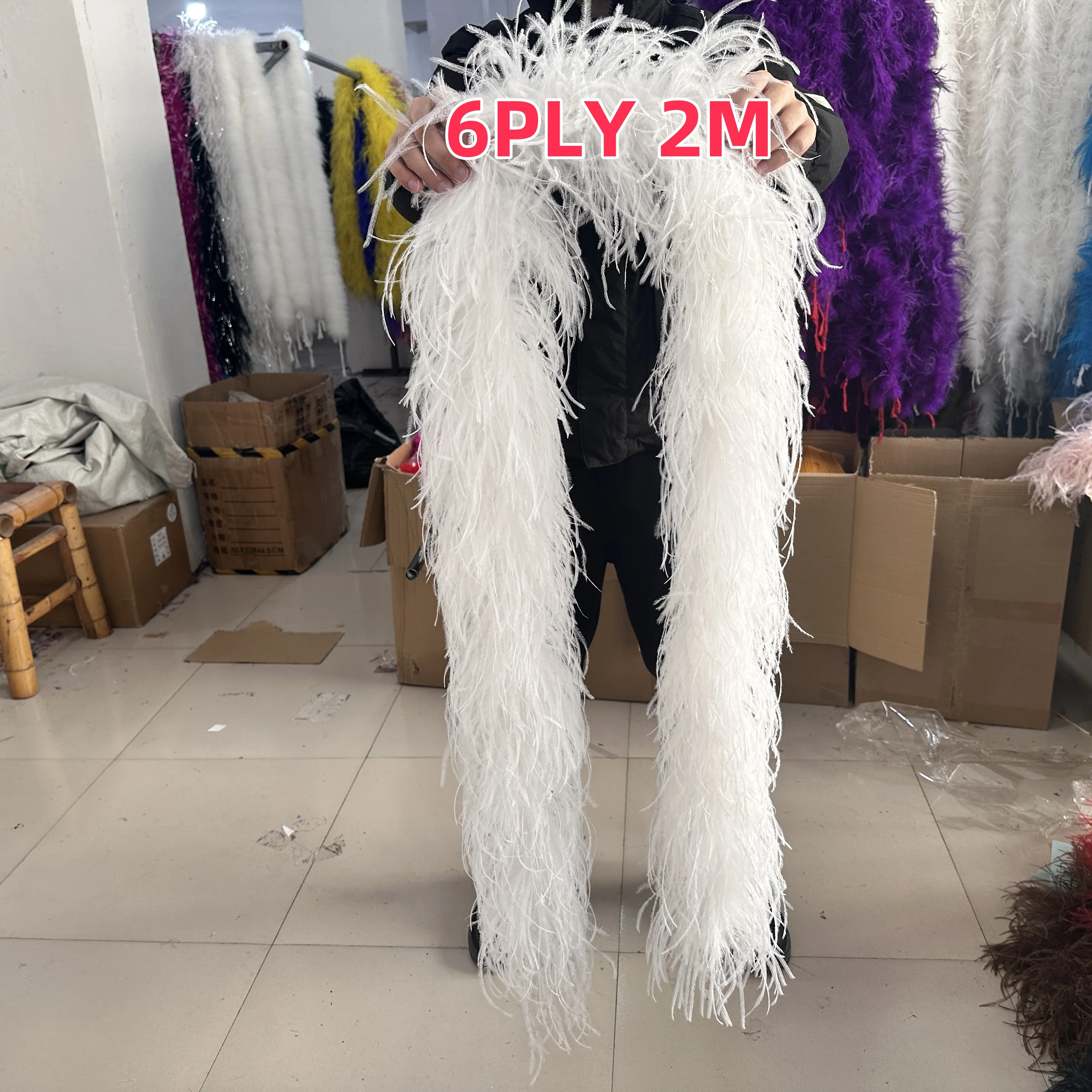 6Ply High Quality Ostrich feather Boa 1/2Meters White Natural Ostrich Plumas Trim Scarf for Costume Clothing Sewing Decoration