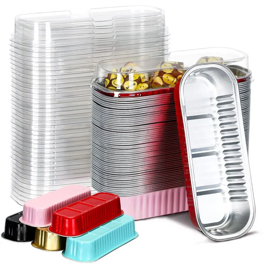 

400 Pcs Valentines Day Aluminum Foil Mini Loaf Pans with Lids Set 200 Pcs 6.8 oz Disposable Mini Cake Pan with 200 Lid Rectangle