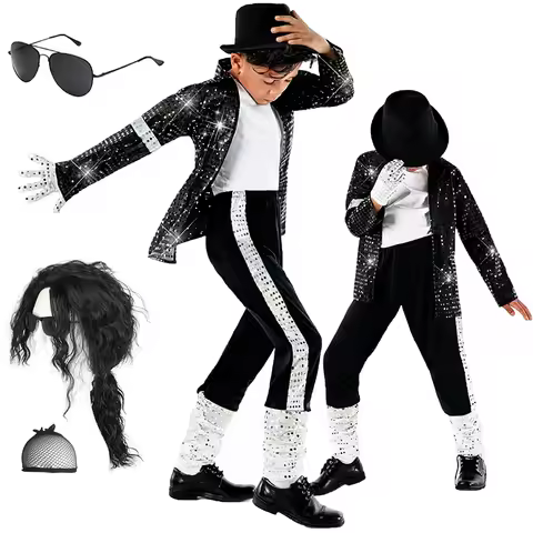 In the 1970s Super Star Stage Performance Costume for Boy Fashion Vintage Singer Dress Up Moonwalk The Robot Dancer Clothing Set