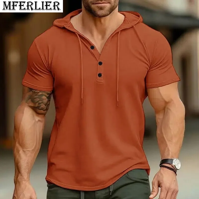 

summer men t shirts hooded plus size 7XL short sleeve sports tees casual streetwear hip hop mferlier gym tops tees loose