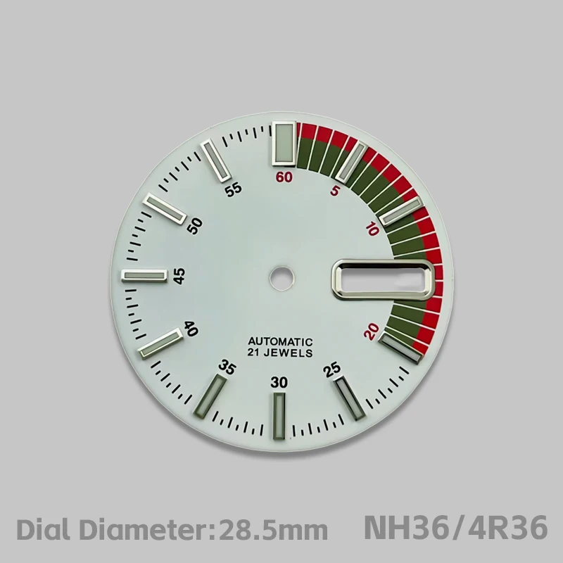 

NH36 dial diameter 28.5 mm green luminous for NH36/4R36 calibre Dual date, watch accessory