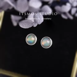 ITSMOS Precious Opal Earrings Silver Post 6mm Opal Cube Natural Gemstone Studs Twisted lace Piercing Earrings for Women Gift