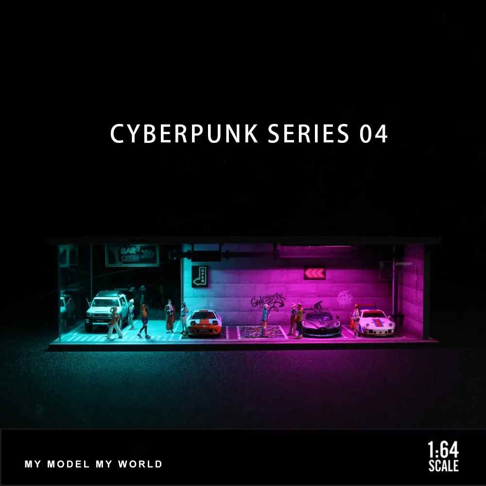 Model Garasi Mobil Diorama Skala 64 dengan Lampu LED, Tempat Parkir Kota, Model Koleksi DIY, Set Model Pajangan, Hadiah Model Garasi Mobil