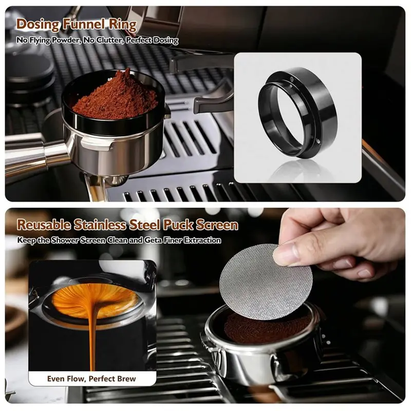 A04G-Espresso Tamping Station Stirrer Dosing Funnel WDT Tool Coffee Distributor Kit With Dual Head Espresso Accessories 58Mm