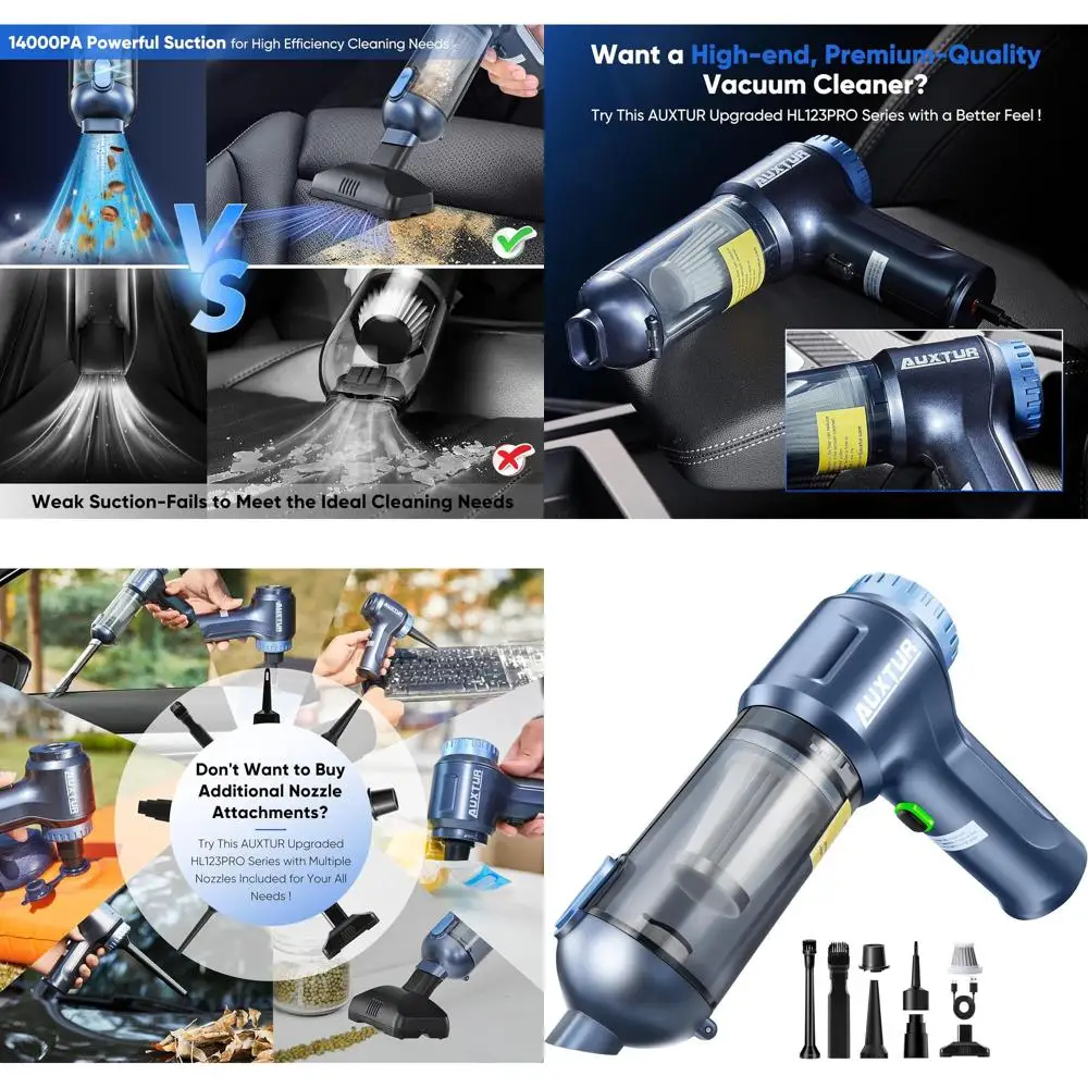 

Беспроводной ручной пылесос 4-в-1 с всасыванием 14000 PA, бесщеточным двигателем, легко пустая, портативная воздушная тряпка для дома и офиса