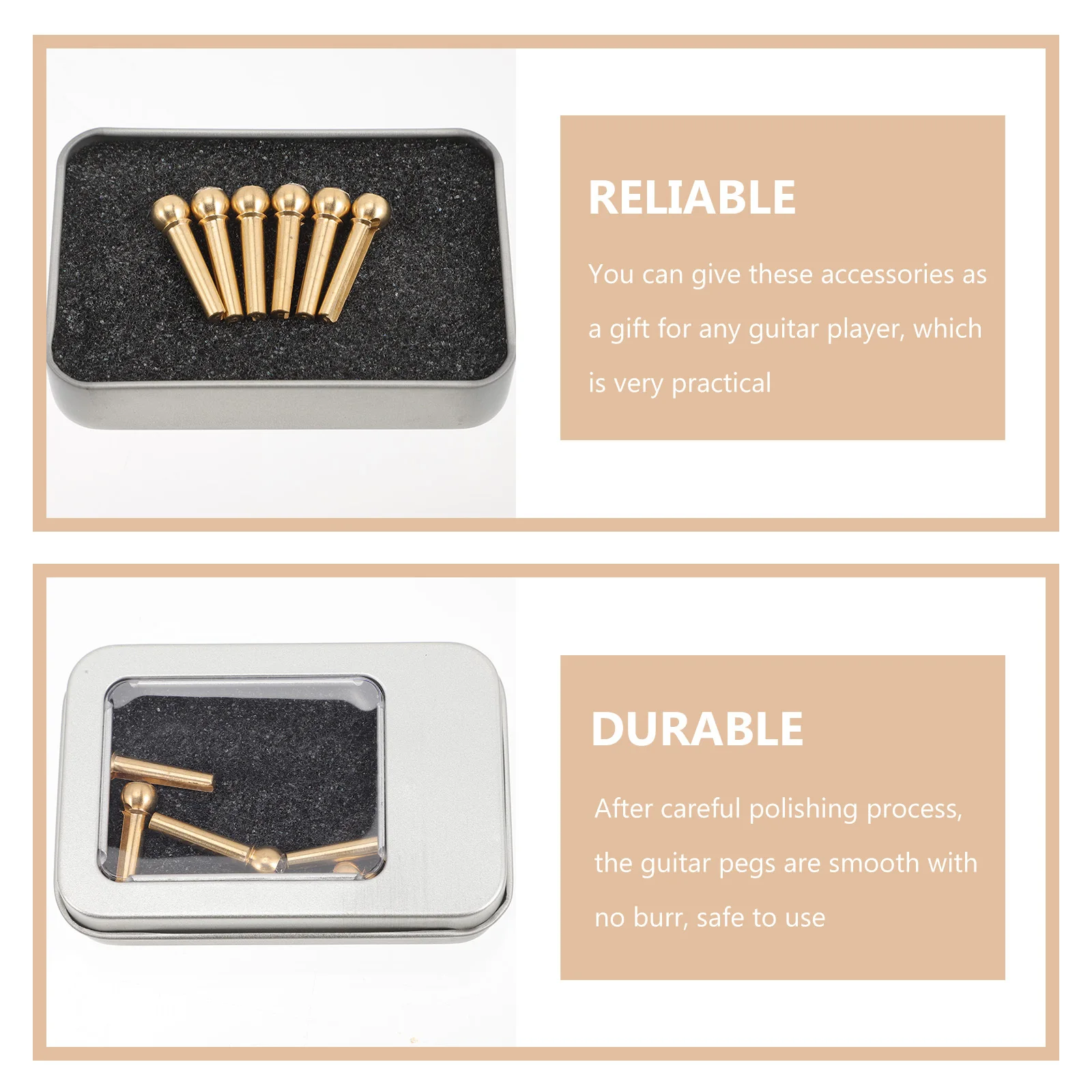 

6pcs Guitar String Pegs Copper Material Smooth No Burr Easy To Carry Outdoor Use Replacement Parts Accessory For Guitar Players