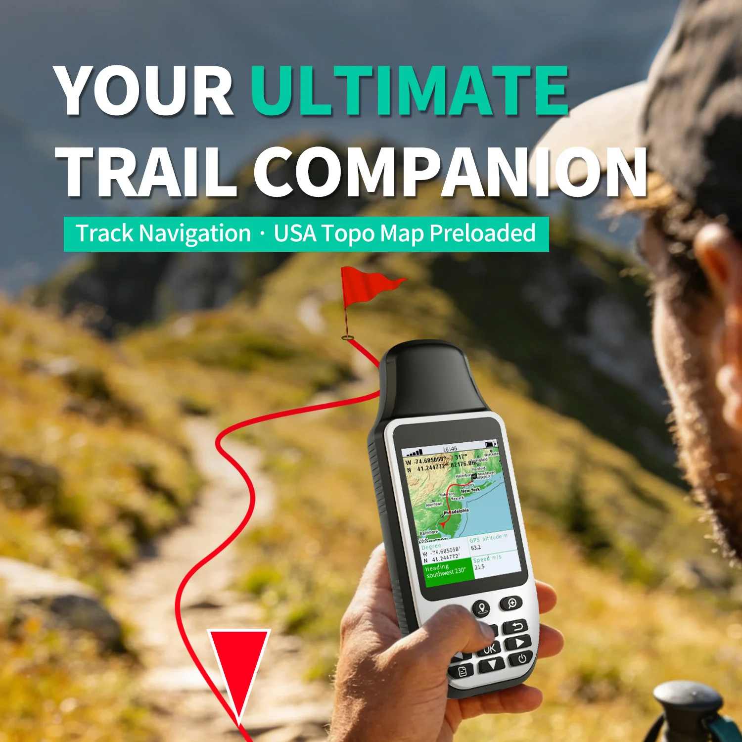 Portable Handheld GPS Navigation Device IP66 Rating Multi-GNSS Support Collects Location Coordinates Map Compass Navigation
