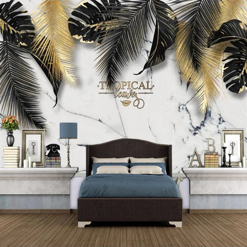 Custom 3D Wallpaper Tropical Plant Golden Leaves Photo Murals Background Home Decor For Living Room Bedroom Wall Painting Fresco