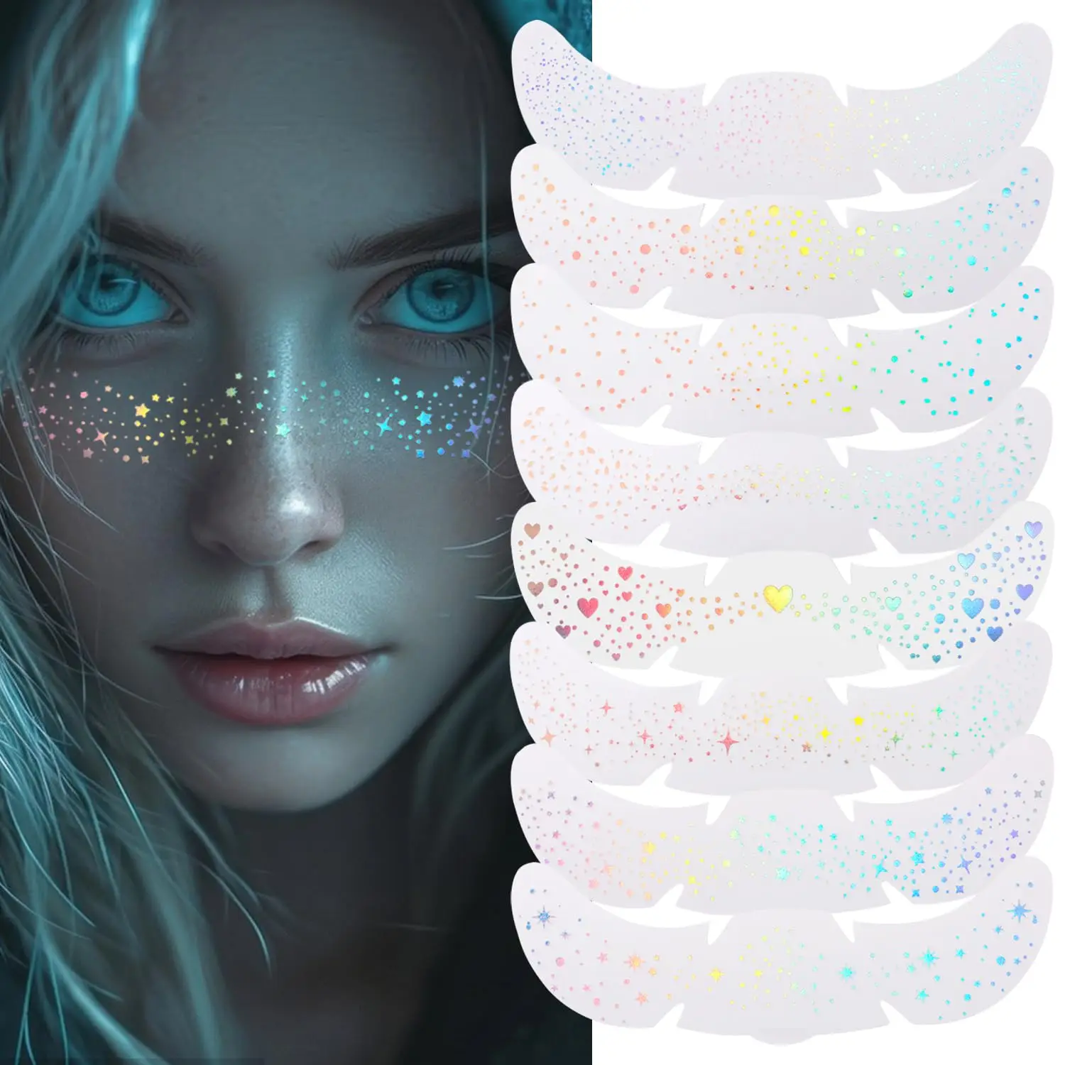 6 Sheets Holographic Glitter Freckle Tattoos – Waterproof Te